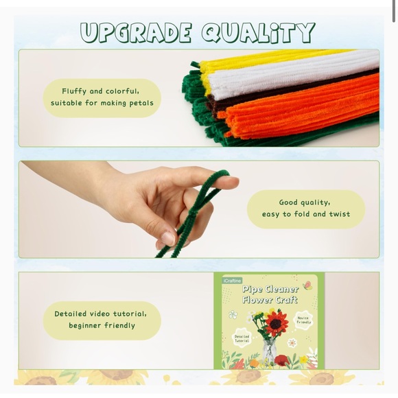 Pipe Cleaner Craft Kits 2 Set Flower Floral Craft Supplies Kids Toys STEM SM4 - Picture 4 of 16